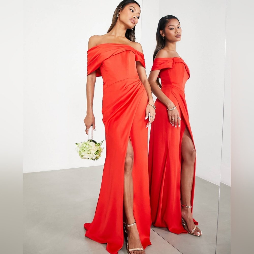 NWT asos edition satin bardot drape wrap maxi dress
